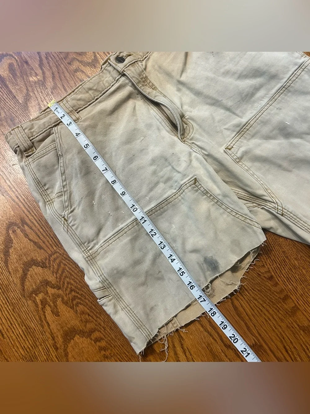 Carhartt Double Knee Cut Off Shorts Relaxed Fit Sz36 Men’s Tan Beige Faded